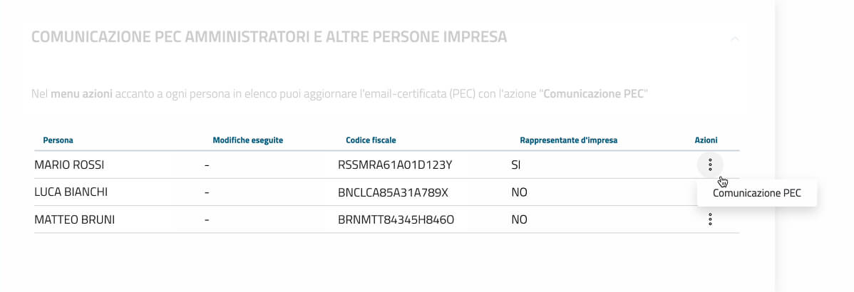 Screenshot: selezione amministratore