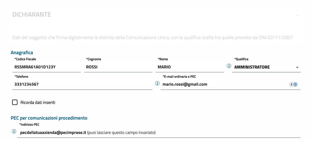 Screenshot: scelta firmatario