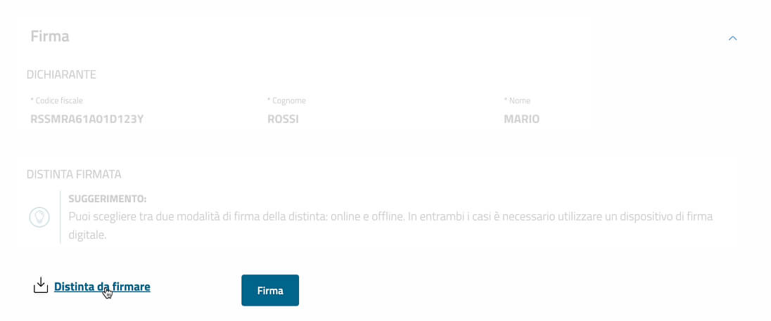 Screenshot: download pdf da firmare digitalmente