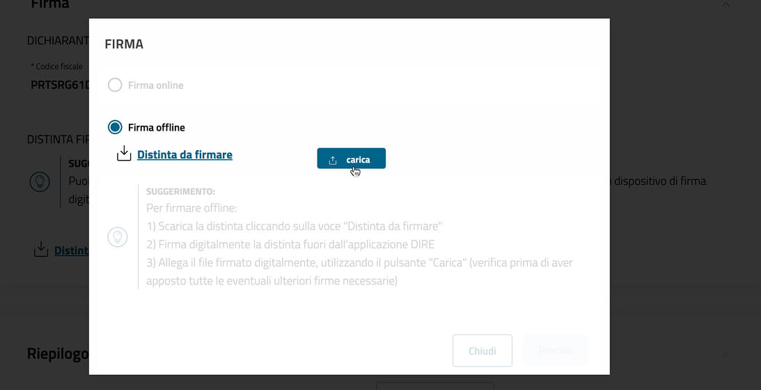 Screenshot: upload pdf firmato